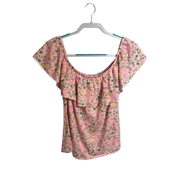 Lilly Pulitzer La Fortuna Off Shoulder Ruffle Top XL Pink Fruit Print NWOT - Picture 3 of 3